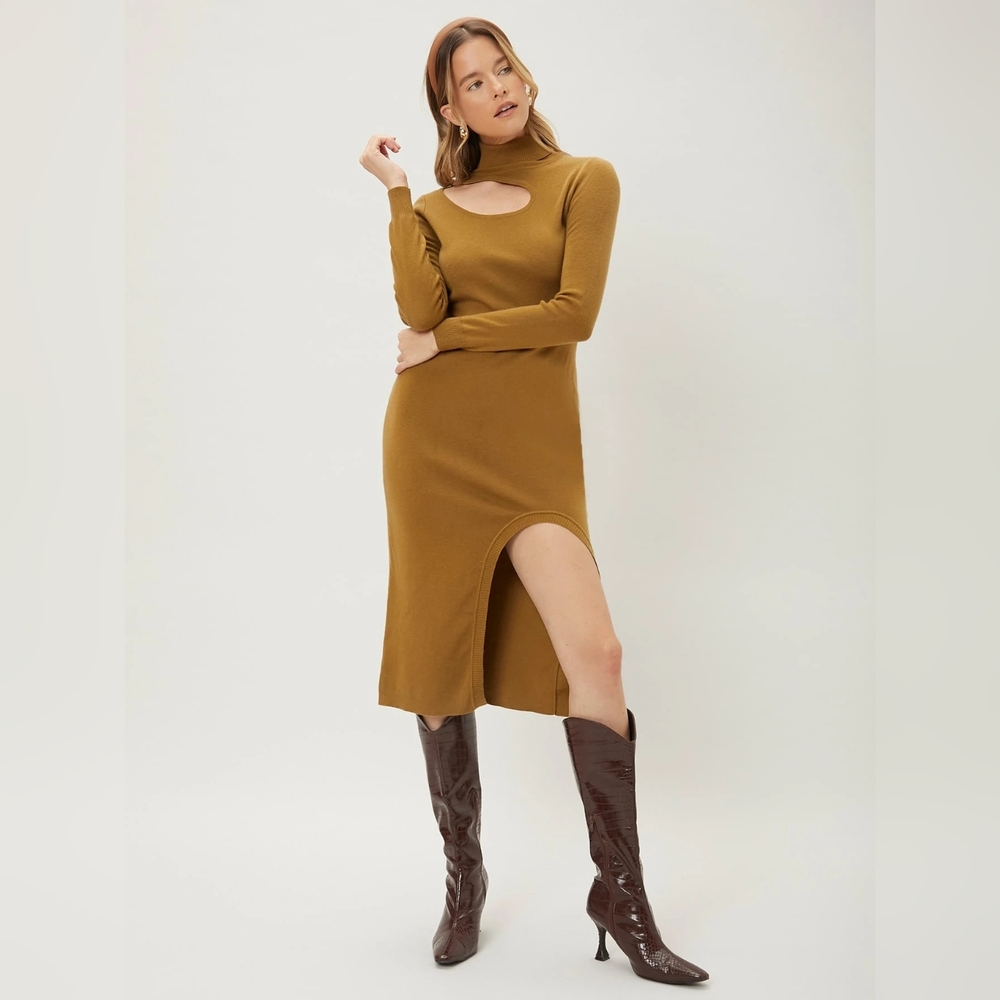 New Motf Olive Green Turtleneck Dress – Size L (Fits M)